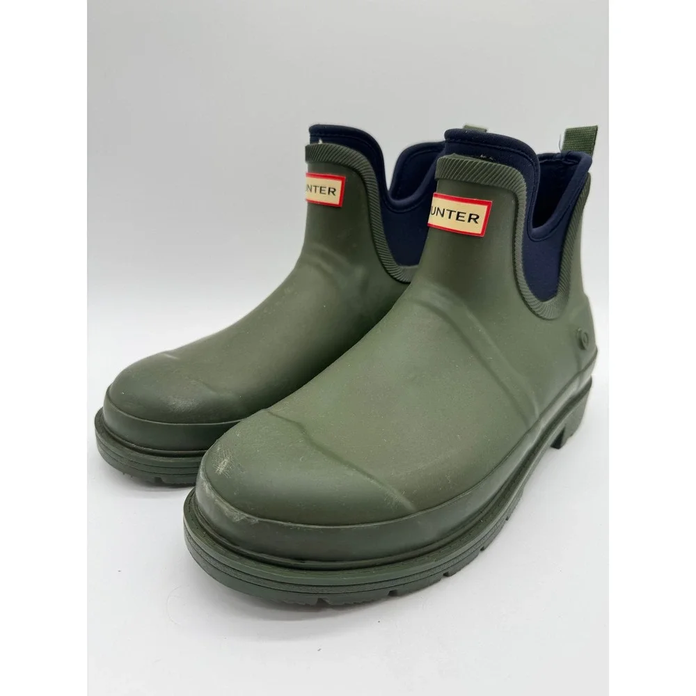 Hunter Original Chelsea Rain Boots Men's Size 8 Green Navy Waterproof Ankle